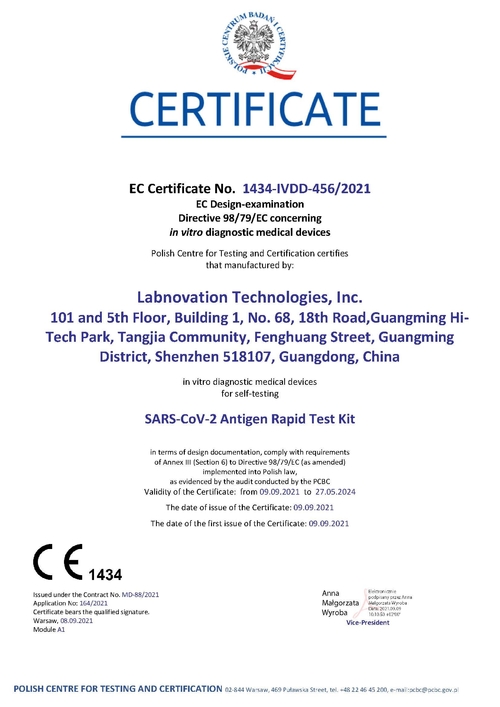 Labnovation'ın SARS-CoV-2 Antgen Hızlı Test Kiti (Kendi Kendini Test Etmek İçin) CE Sertifikasını Geçti